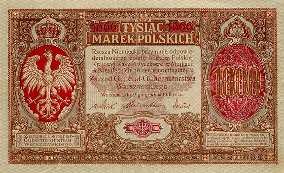 Banknoty Monety Numizmatyka Filatelistyka - PolandP16-1000Marek-1916-donatedbd_f.jpg