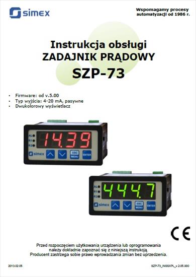 ZZZ Okładki - Simex - Zadajnik Prądowy SZP-73 v 2 05 000 Instrukcja Obsługi.jpg